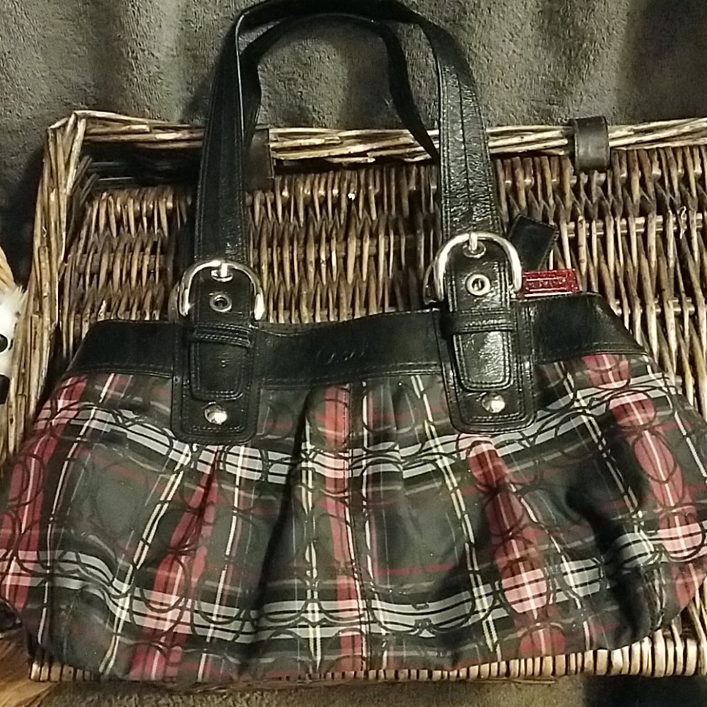 Final price Coach red and black plaid handbag